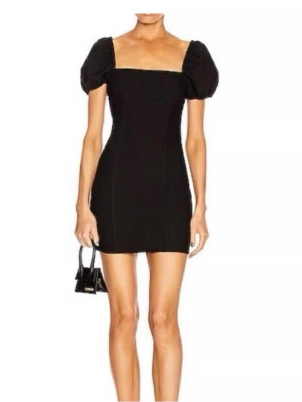 cinq a sept Black Square-Neck Puff-Sleeve Mini Dress